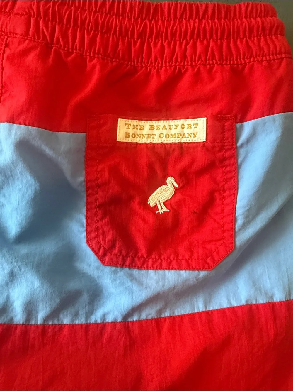 The Beaufort Bonnet Company Red and Light Blue Colorblock Swim Trunks, Size 10